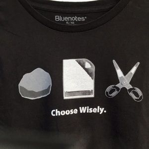 Bluenotes Rock Paper Scissors Choose Wisely tshirt size lrg SOFT blue notes